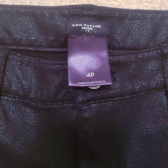 Ann Taylor Skinny Wax Coated Ankle Slim Cut Fitted Black Petite Jeans Jeggings - Picture 9 of 10